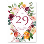 Fall Flowers Wine Red Rustic Table Numbers テーブルナンバー (裏面)