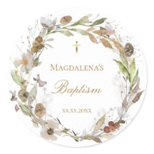 fall flowers wreath Baptism Invitation