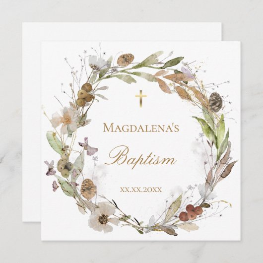 fall flowers wreath Baptism Invitation 招待状 (正面/裏面)