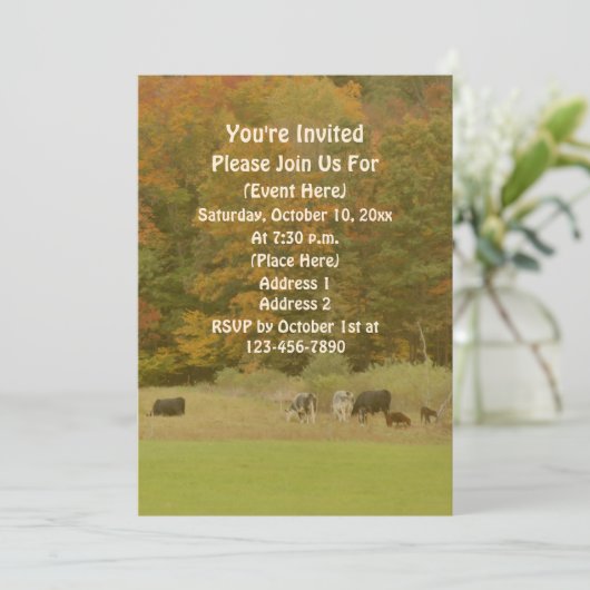 Fall Foliage Cows In Pasture Nature  招待状 (スタンド正面)