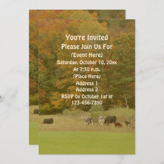 Fall Foliage Cows In Pasture Nature  招待状 (正面/裏面)