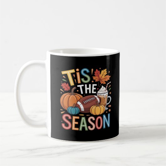 Fall Football Autumn Pumpkin Coffee Lover コーヒーマグカップ (左)