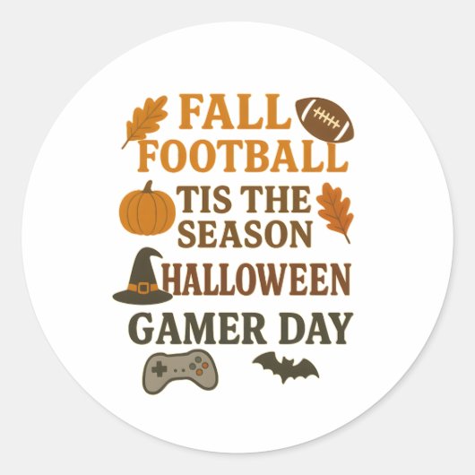 Fall Football Tis The Season Halloween Gamer Day ラウンドシール (正面)