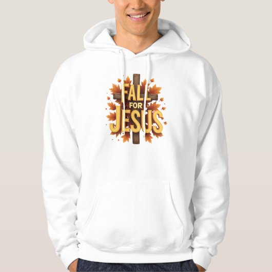 Fall For Jesus Cross with Autumn Leaves Design パーカ (正面)