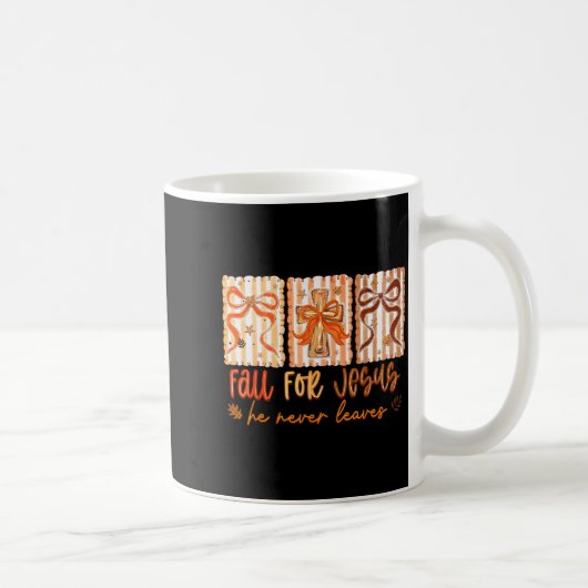 Fall For Jesus He Never Leaves クリスチャン感謝祭 コーヒーマグカップ (右)