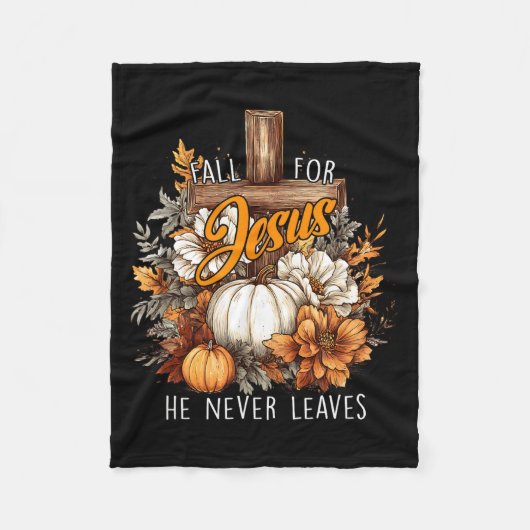 Fall For Jesus He Never Leaves Pumpkin Flower Jesu フリースブランケット (正面)
