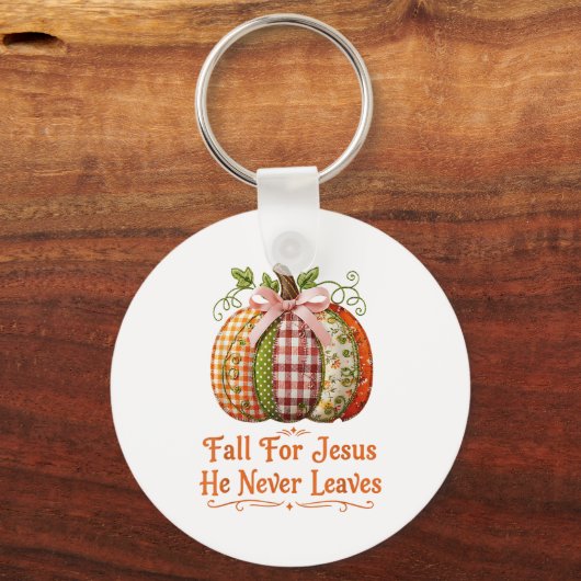 Fall For Jesus He Never Leaves Pumpkin Patchwork C キーホルダー (正面)