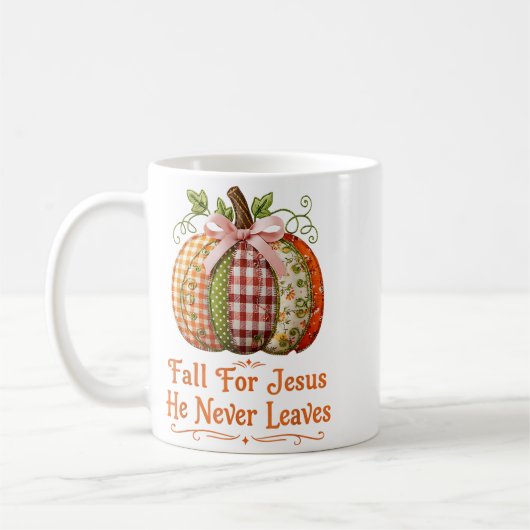 Fall For Jesus He Never Leaves Pumpkin Patchwork C コーヒーマグカップ (左)