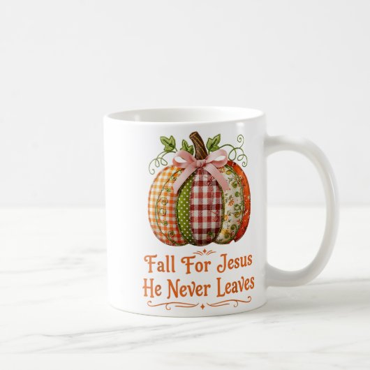 Fall For Jesus He Never Leaves Pumpkin Patchwork C コーヒーマグカップ (右)