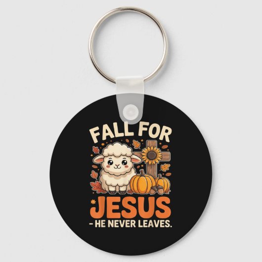 Fall For Jesus He Never Leaves Sheep Christian Aut キーホルダー (正面)