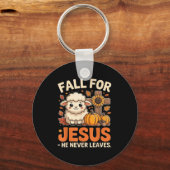 Fall For Jesus He Never Leaves Sheep Christian Aut キーホルダー (正面)