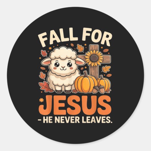 Fall For Jesus He Never Leaves Sheep Christian Aut ラウンドシール (正面)