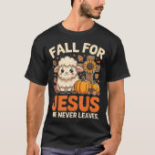 Fall For Jesus He Never Leaves Sheep Christian Aut Tシャツ (正面)