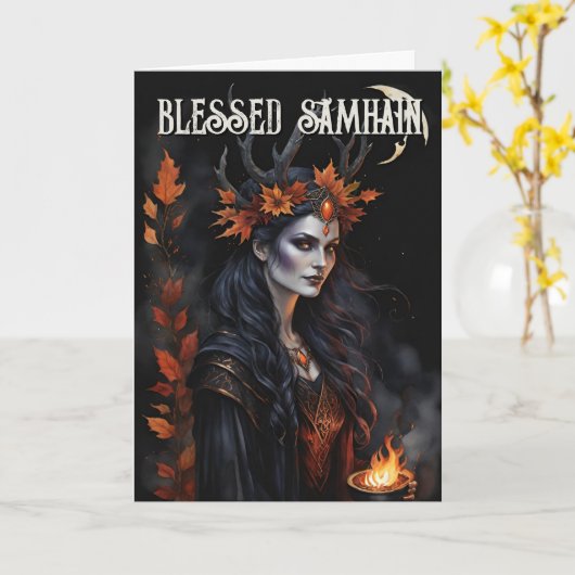 Fall Forest Blessed Samhain Night Pagan Witch カード (黄色い花)