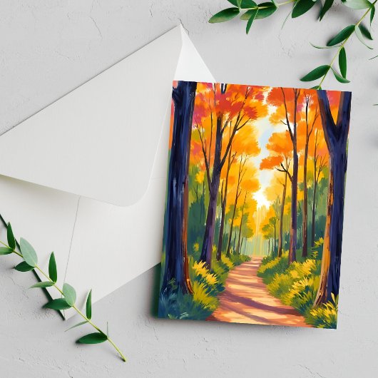 Fall Forest Path | 秋の紅葉の水彩カード