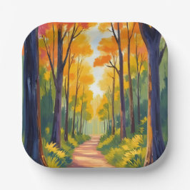 Fall Forest Path | Autumn Foliage Watercolor ペーパープレート