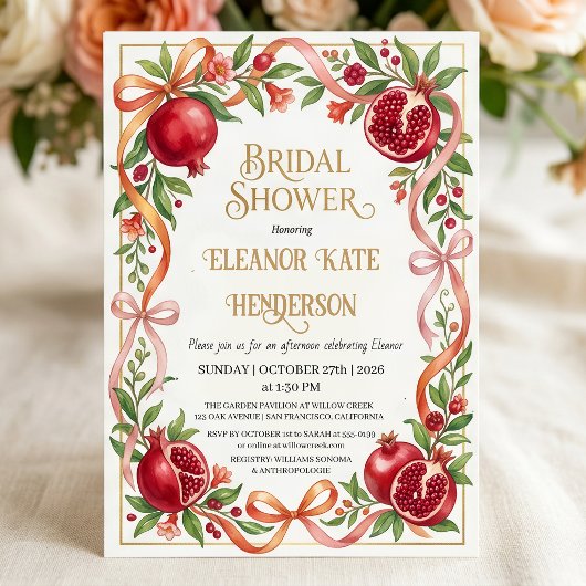 Fall Garden Pomegranate Bridal Shower 招待状