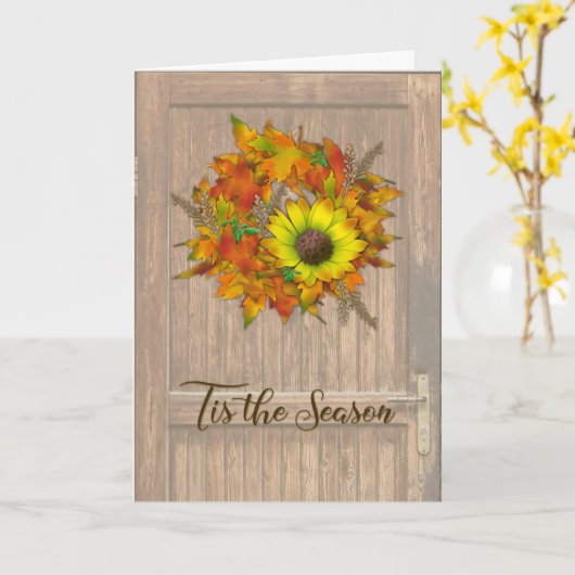Fall Greeting Card with Autumn Wreath カード (黄色い花)
