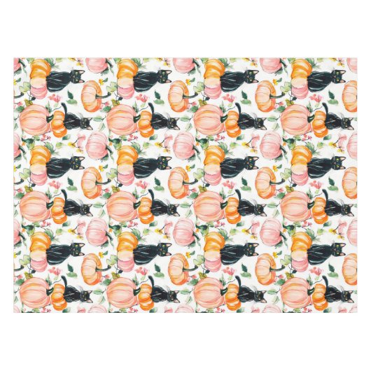 Fall Halloween Black Cats and Pumpkin Design テーブルクロス (正面(横))