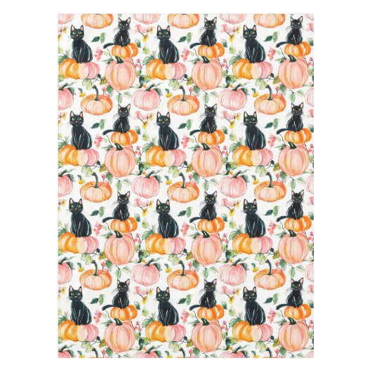 Fall Halloween Black Cats and Pumpkin Design テーブルクロス (正面)