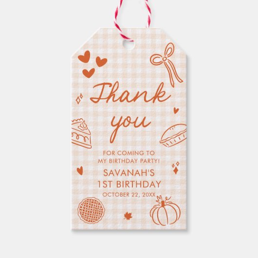 Fall Hand Drawn A Little Cutie Pie 1st Birthday ギフトタグ (正面)