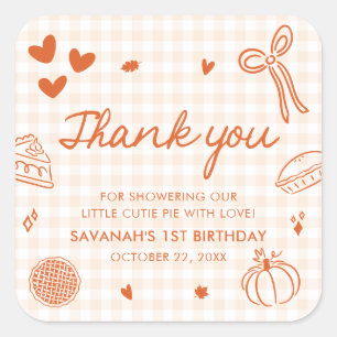 Fall Hand Drawn A Little Cutie Pie 1st Birthday スクエアシール