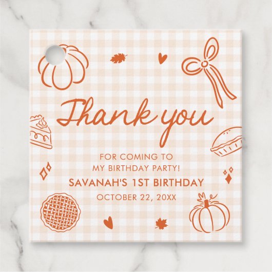 Fall Hand Drawn A Little Cutie Pie 1st Birthday フェイバータグ (正面)