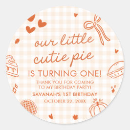 Fall Hand Drawn A Little Cutie Pie 1st Birthday ラウンドシール