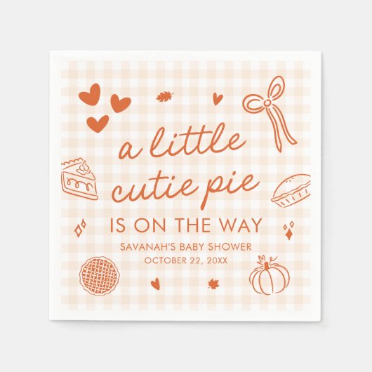 Fall Hand Drawn A Little Cutie Pie Baby Shower スタンダードカクテルナプキン (正面)