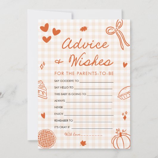 Fall Hand Drawn Baby Shower Advice and Wishes Game 招待状 (正面)