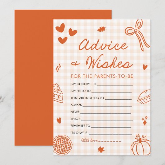Fall Hand Drawn Baby Shower Advice and Wishes Game 招待状 (正面/裏面)