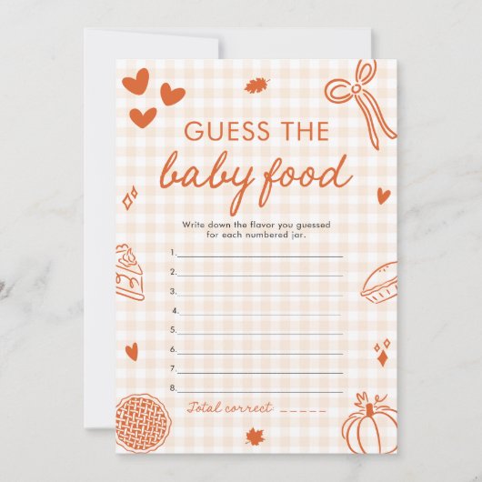 Fall Hand Drawn Baby Shower Guess The Baby Food 招待状 (正面)