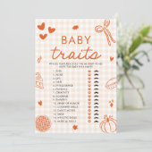 Fall Hand Drawn Baby Traits Baby Shower Game 招待状 (スタンド正面)