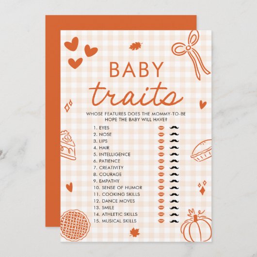Fall Hand Drawn Baby Traits Baby Shower Game 招待状 (正面/裏面)