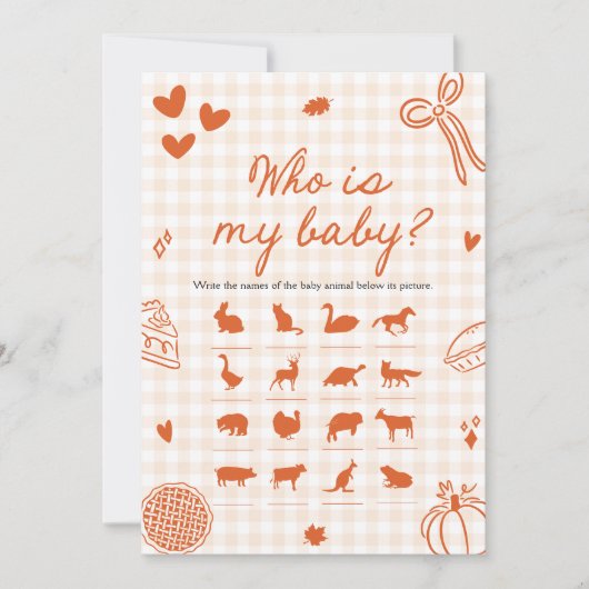 Fall Hand Drawn Cutie Pie Who Is My Baby Game 招待状 (正面)