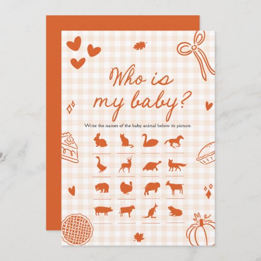 Fall Hand Drawn Cutie Pie Who Is My Baby Game 招待状 (正面/裏面)