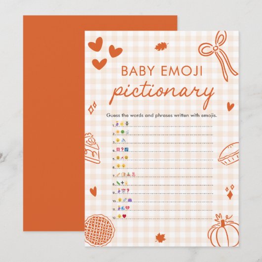 Fall Hand Drawn Italian Baby Emoji Pictionary Game 招待状 (正面/裏面)