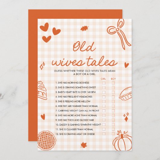Fall Hand Drawn Old Wives Tales Baby Shower Game 招待状 (正面/裏面)