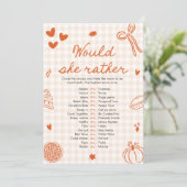 Fall Hand Drawn Would She Rather Baby Shower Game 招待状 (スタンド正面)