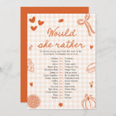 Fall Hand Drawn Would She Rather Baby Shower Game 招待状 (正面/裏面)