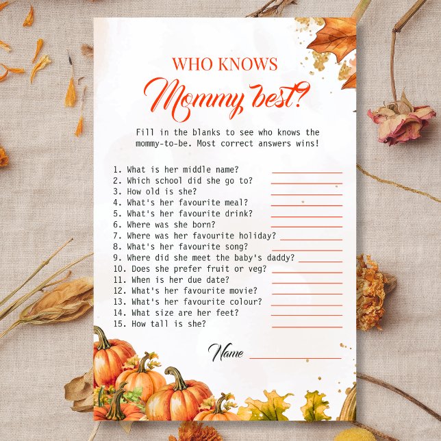 Fall Harvest Mommy Best Baby Shower Game (クリエイターアップロード済み)
