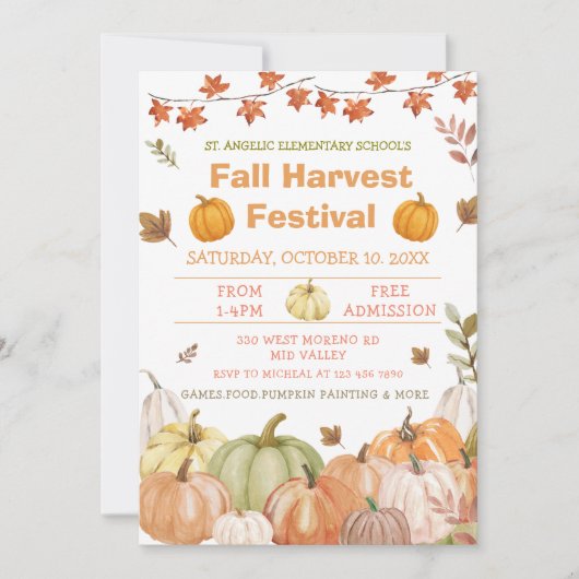 Fall Harvest Pumpkin Festival Party Invitation  招待状 (正面)