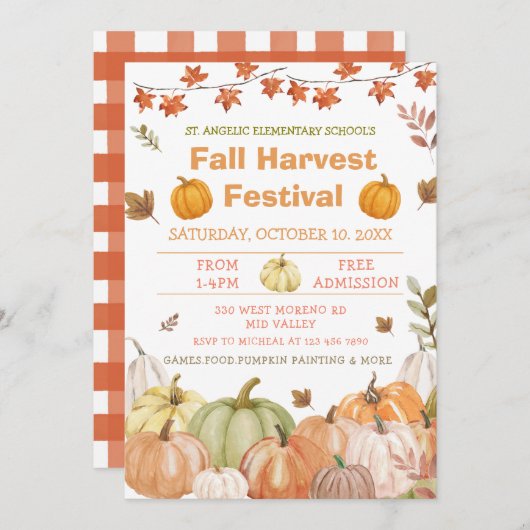 Fall Harvest Pumpkin Festival Party Invitation  招待状 (正面/裏面)