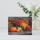 Fall Harvest Tablescape - Autumn Pumpkins Flowers ポストカード (スタンド正面)