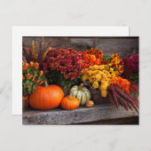 Fall Harvest Tablescape - Autumn Pumpkins Flowers ポストカード (正面/裏面)