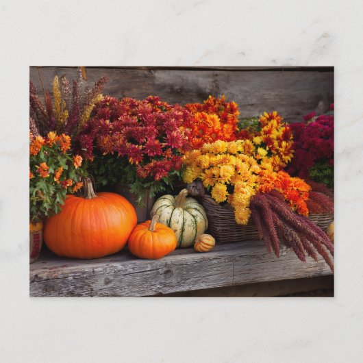 Fall Harvest Tablescape - Autumn Pumpkins Flowers ポストカード (正面)