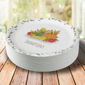 Fall Harvest Watercolor Elegant Personalized  ペーパープレート