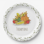 Fall Harvest Watercolor Elegant Personalized  ペーパープレート (正面)