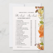 Fall He said she said Bridal shower game card 案内状 (正面)