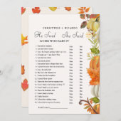 Fall   He said she said Bridal shower game card 案内状 (正面/裏面)